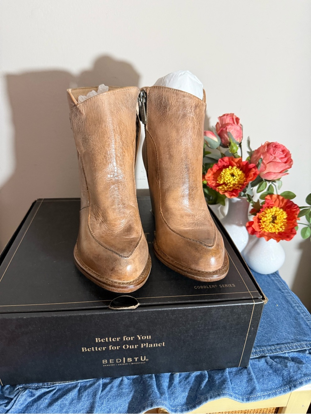 Bed Stu-Cobbler Collection Isla NIB GORGEOUS Leather Boots Rustic Tan 8.5 - Picture 3 of 13